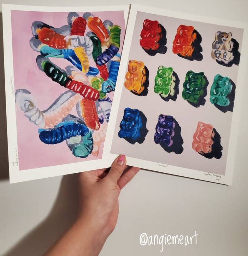 Gummy Bear Gummy Worm Oil Pastel Drawing Letter Sized Matte Art Print ...
