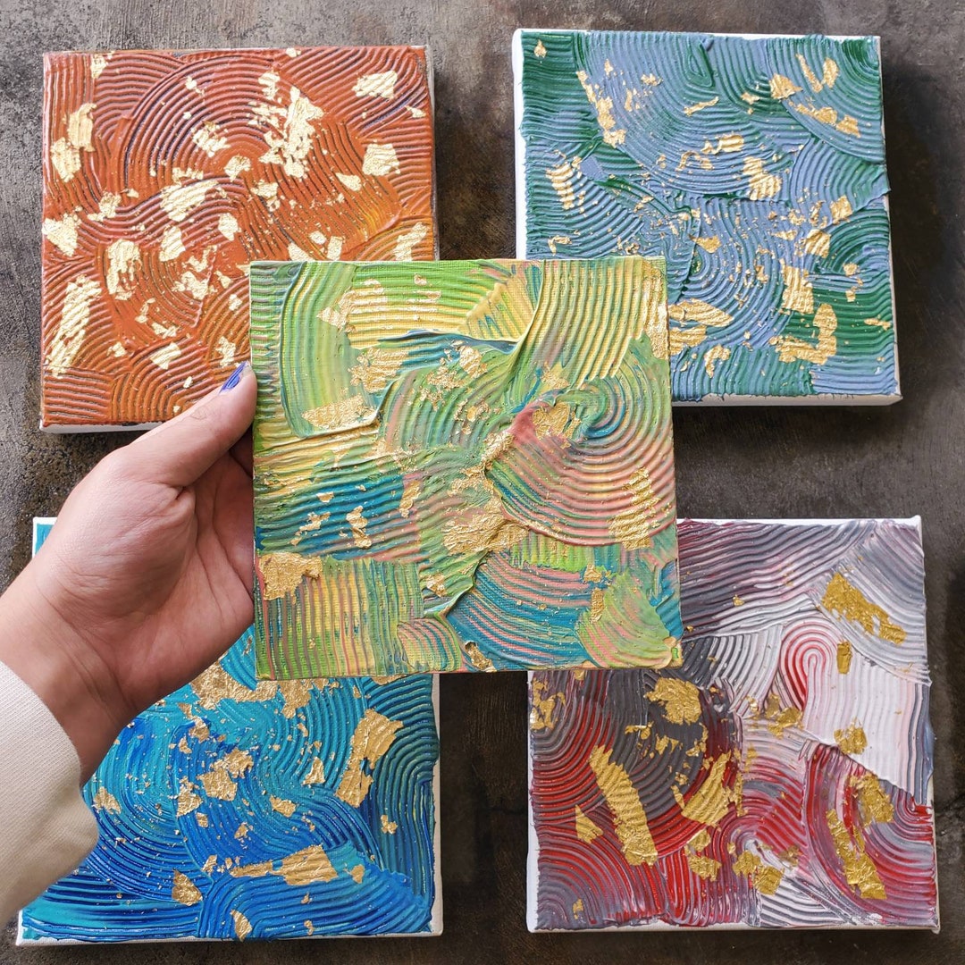 Curated visual reference: Abstract Texture Acrylic Painting On Canvas Reference: Abstract Textured Acrylic Painting Colorful Original Gold Leaf Wall Art