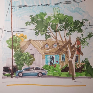 House Abstract Marker Drawing Neighborhood Home Ink Illustration Original Wall Art