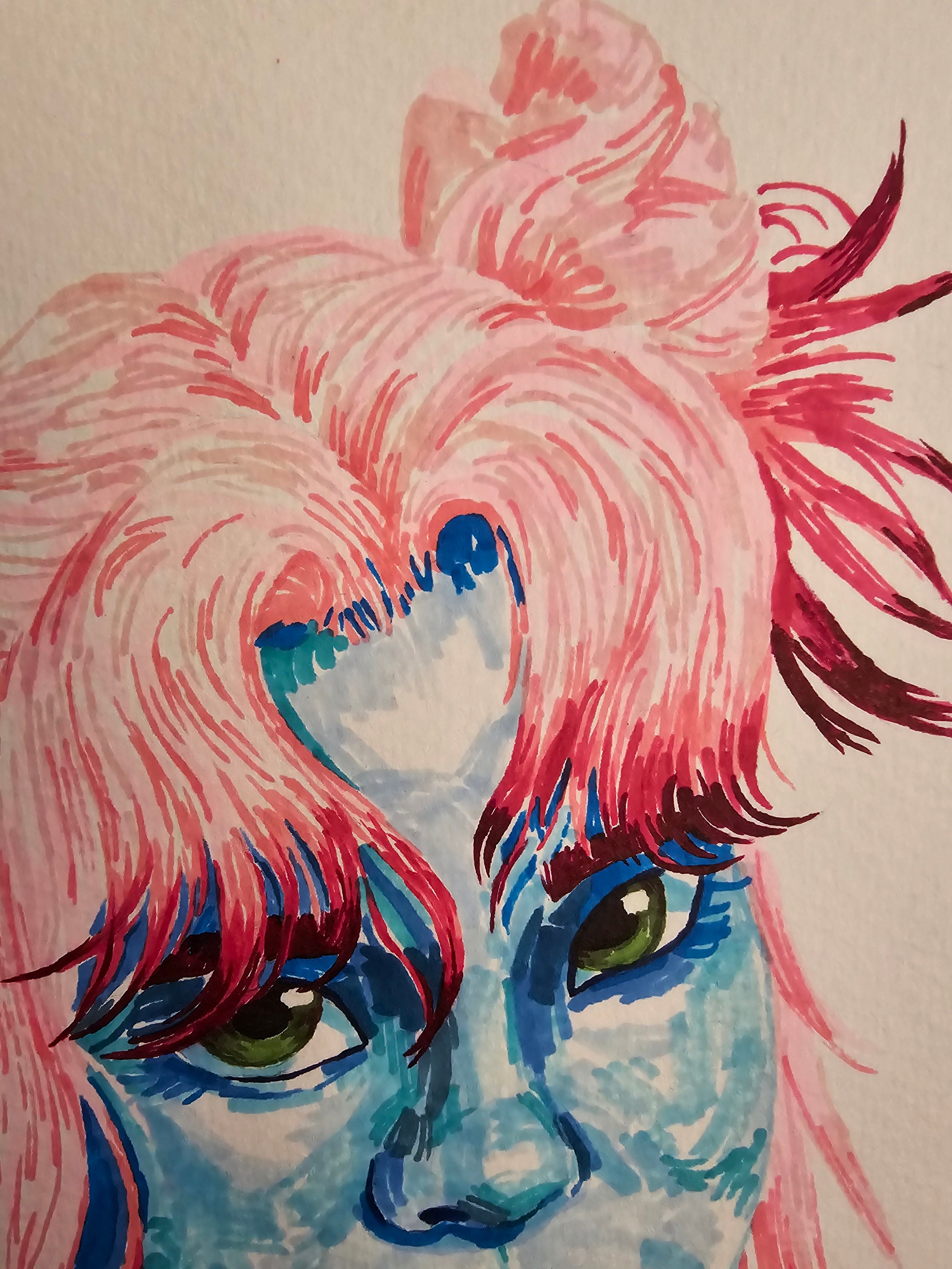 Snake Alien Girl Portrait Drawing Original Abstract Colorful Marker Ink ...