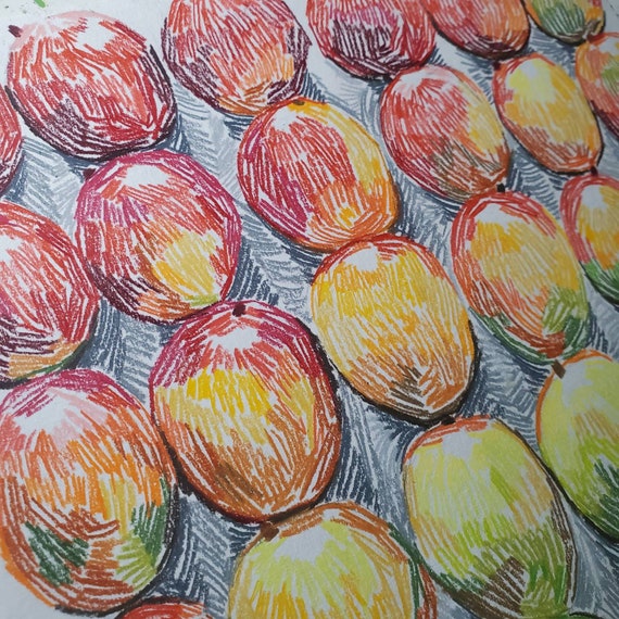 ART ERA, mango with pencil colour for beginners.  Art drawings for kids,  Oil pastel drawings easy, Kids canvas art