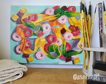 Candy Acrylic Painting Candy Still Life Stretched Canvas Painting Colorful Wall Art Room Decor Contemporary Wall Decor