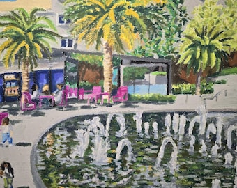 Dibujo al óleo pastel de parque original colorido abstracto plein air ilustración al aire libre sobre lienzo