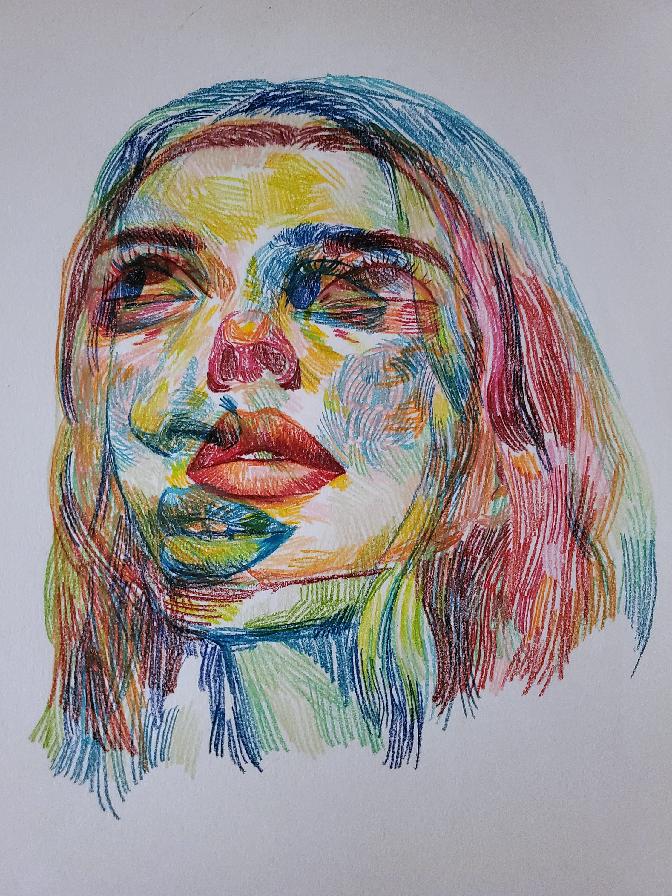 Abstract Colored Pencil Portrait Artists Original Contemporary