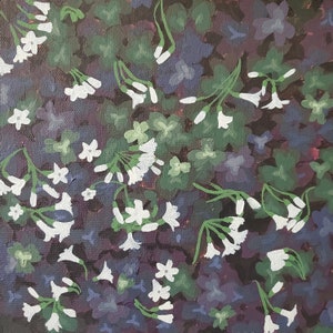 Purple Shamrocks with Flowers Abstract Acrylic Painting on Stretched Canvas Original Plant Wall Art