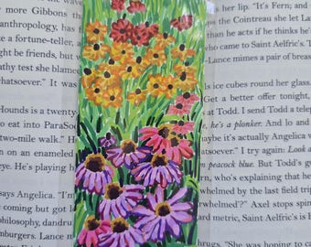 Pink and Purple Coneflowers Floral Drawing on Bookmark Original Hand Drawn Paint Marker Illustration Bookmark with Plastic Sleeve