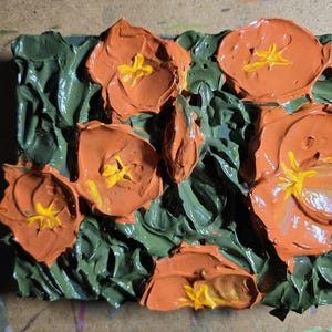 California Poppies Flower Acrylic Palette Knife Painting on Stretched Canvas Original Small Textured Floral Wall Art