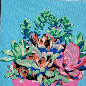 Original Succulent Paint Marker Drawing on Canvas Colorful House Plant Illustration Saturated Wall Art
