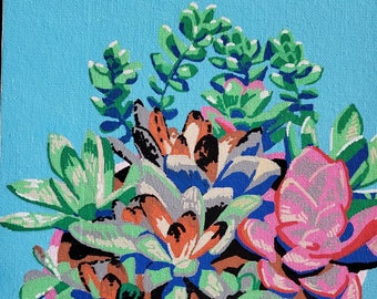 Original Succulent Paint Marker Drawing on Canvas Colorful House Plant Illustration Saturated Wall Art