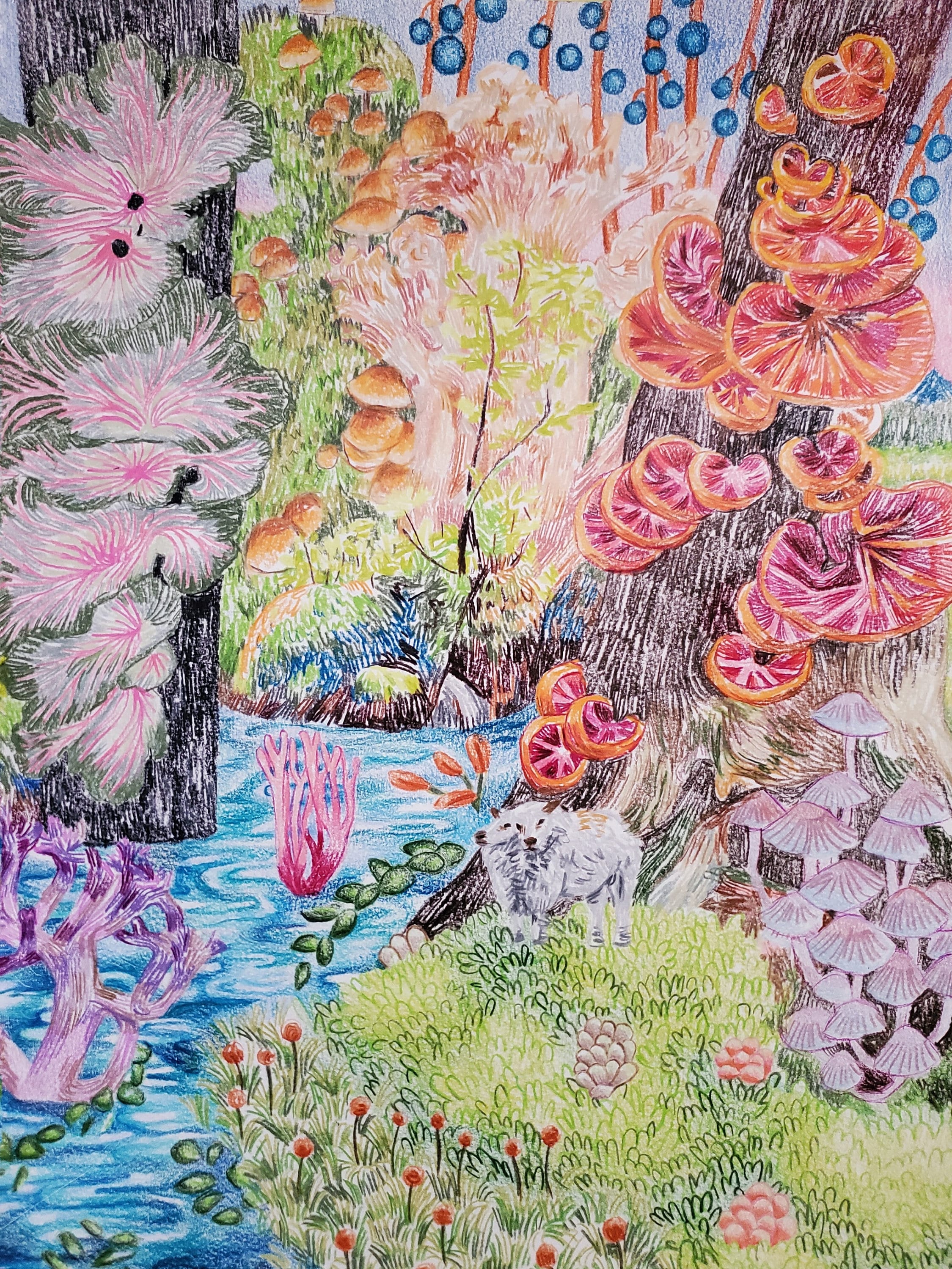 ファンタジー色鉛筆風景抽象オリジナルカラフルな紙の上の絵 - Etsy 日本