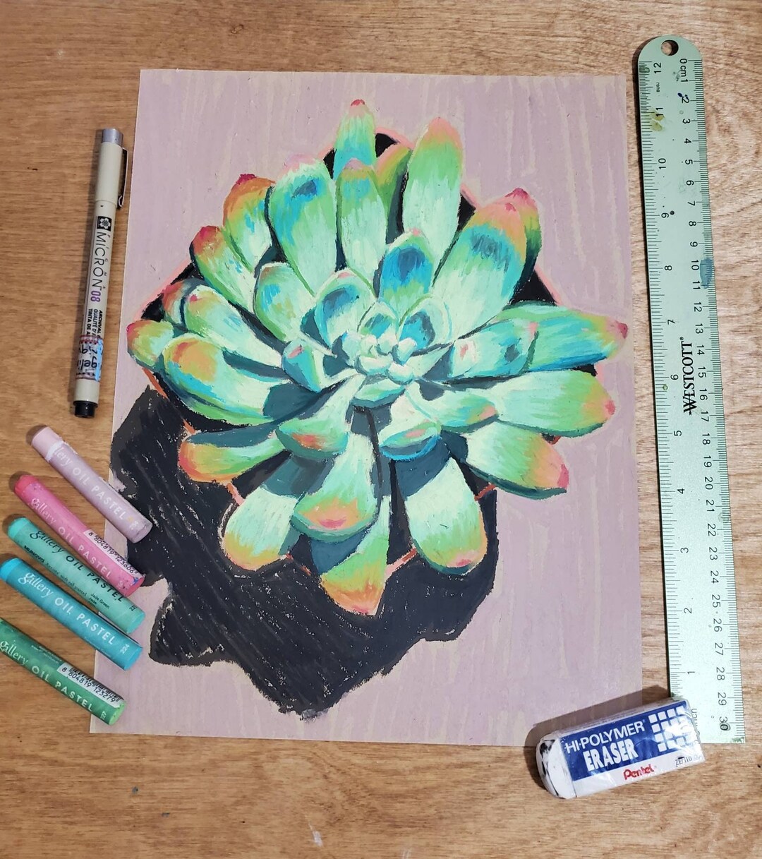 Colorful Oil Pastel Green Succulent Drawing on Toned Tan Paper Plant Lover  Botanical Illustration Bedroom Living Room Plant Corner Wall Art - Etsy