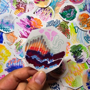 Assorted Hand Drawn Abstract Mixed Media Stickers Original Art on ...