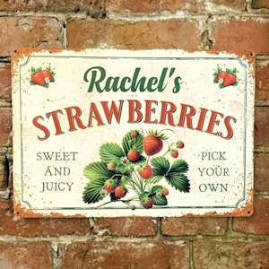 Personalised Vintage Strawberry Garden Sign, Waterproof Metal Allotment Decor