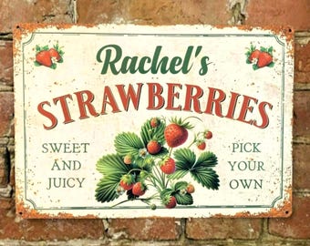Personalised Vintage Strawberry Garden Sign, Waterproof Metal Allotment Decor