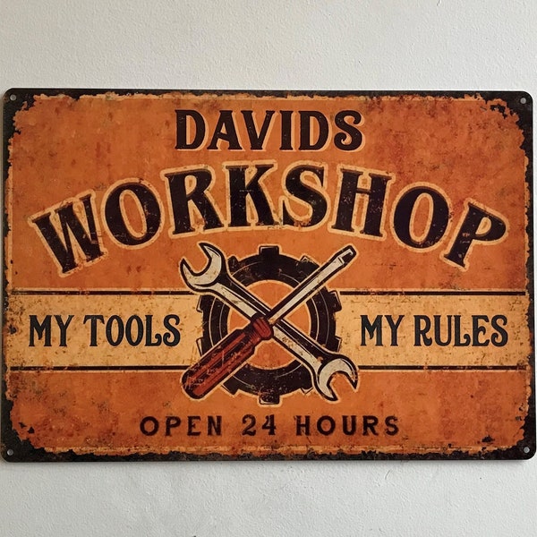Personalised Workshop Sign, Metal Garage Workshop Shed Signs, Personalised Gift