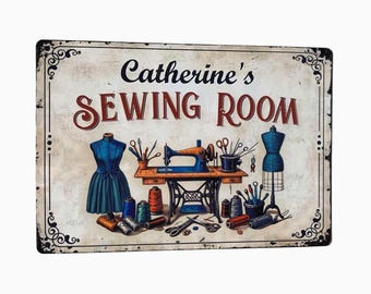 Sewing Room Sign Personalised Metal Sign Vintage Style