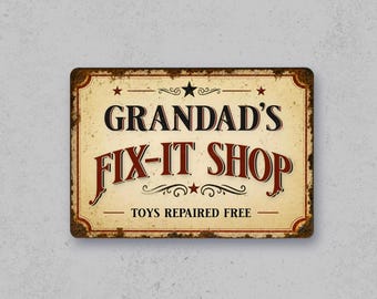 Personalised Workshop Sign, Fix it Shop, Metal Vintage Style, Garden Shed, Garage