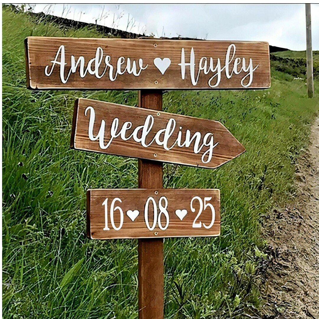 Personalised Rustic Wedding Signpost, Vintage Wooden Handmade ...