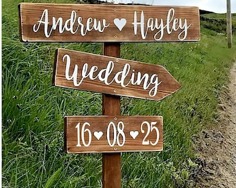 Personalised Rustic Wedding Signpost, Vintage Wooden Handmade Decoration