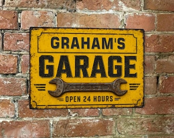 Personalised Garage Workshop Sign: Vintage Style Metal Man Cave Decor