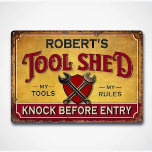 Personalised Shed Sign, Vintage Style Metal Tool Shed, Man Cave Decor