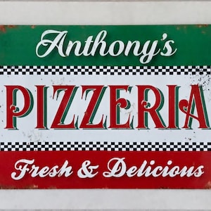 Personalised Pizzeria Sign, Pizza Kitchen, Wall Art, Kitchen Decor, Custom Metal Sign