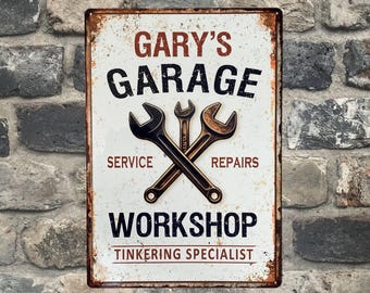 Personalised Garage Workshop Sign, Vintage Style Metal, Mechanic Gift