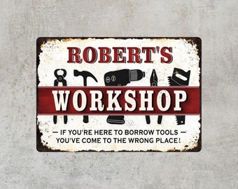 Personalised Workshop Metal Sign, Tool Shed, Garage, Man Cave