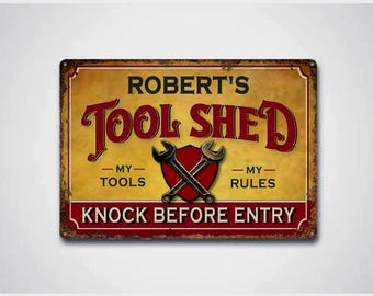 Personalised Tool Shed Sign, Vintage Style Metal, Man Cave Garage Decor