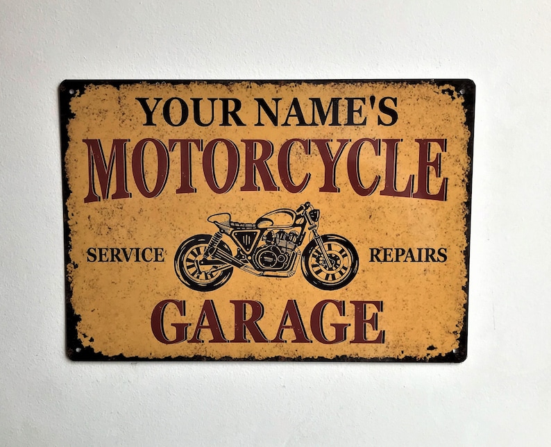 Motorcycle Garage Sign Personalised Metal Garage Sign Etsy UK