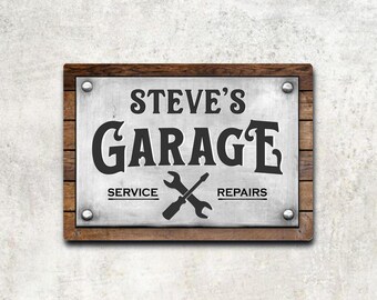 Personalised Garage Sign Metal, Vintage Retro Aluminium Garage Workshop Plaque