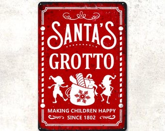 Santa's Grotto Sign, Vintage Style Metal Christmas Decoration