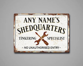 Personalised Metal Shed Sign Metal, Vintage Style, Garden Shed, Garage Workshop