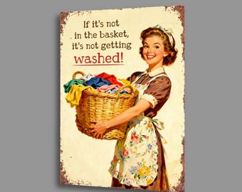 Vintage Retro Housewife Laundry Room Kitchen Fun Sign Metal Aluminium
