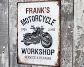 Personalised Motorcycle Garage Workshop Sign, Metal Vintage Style Biker Gift