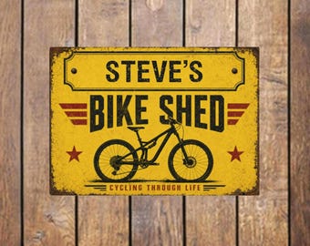 Personalised Bike Shed Sign, Vintage Style Metal Bicycle Store