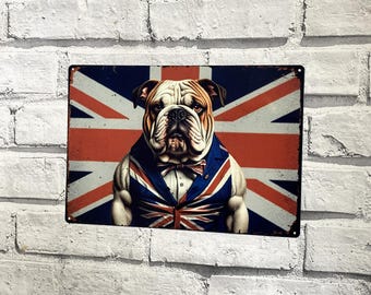 Union Jack British Bulldog Metal Sign, Vintage Retro, British Patriot Gift