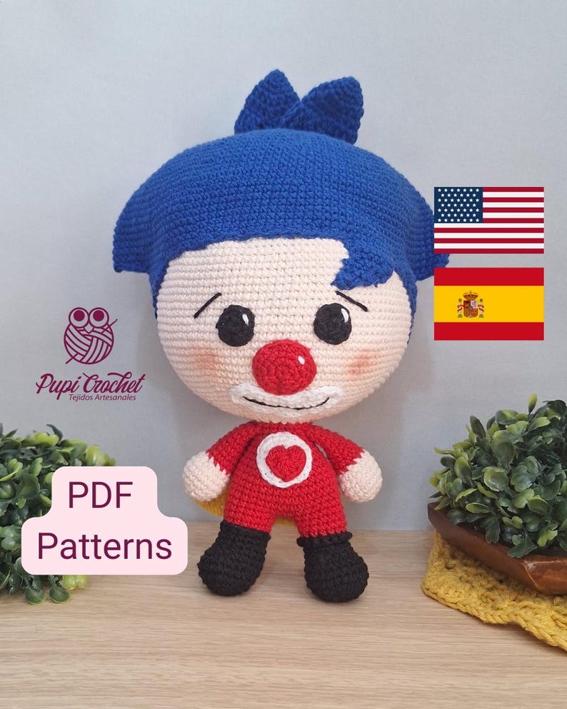 Crochet Pattern – Little Clown Boy Amigurumi (ENG/ESP) – PDF Digital Download image 1