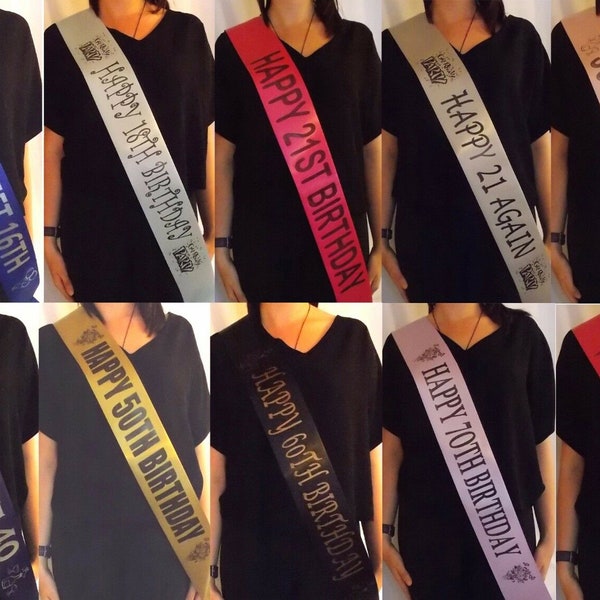 Personalised Birthday 16TH 18TH 21ST 30TH 40TH 50TH 60TH 70TH SASHES (Cheap)