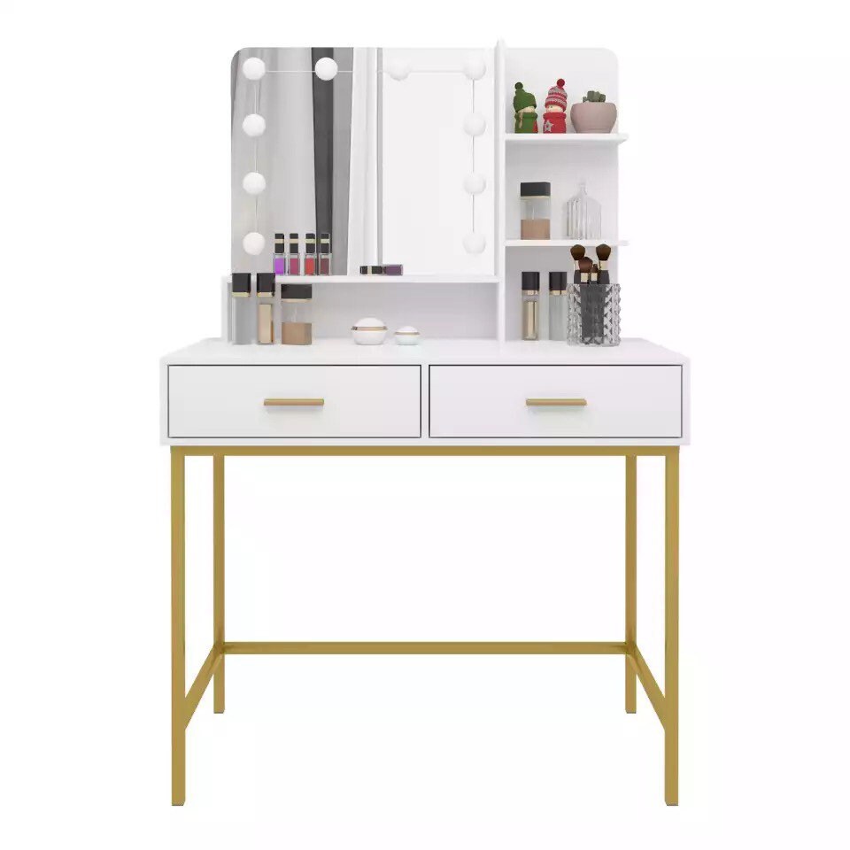 White Dressing Table With 10 LED Bulbs Mirror 2 Large Drawers Etsy UK