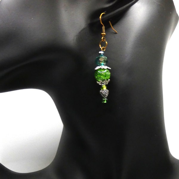 Green crackle quartz earrings for Pagan Celtic women. Perfect for work to fashionable evening wear.