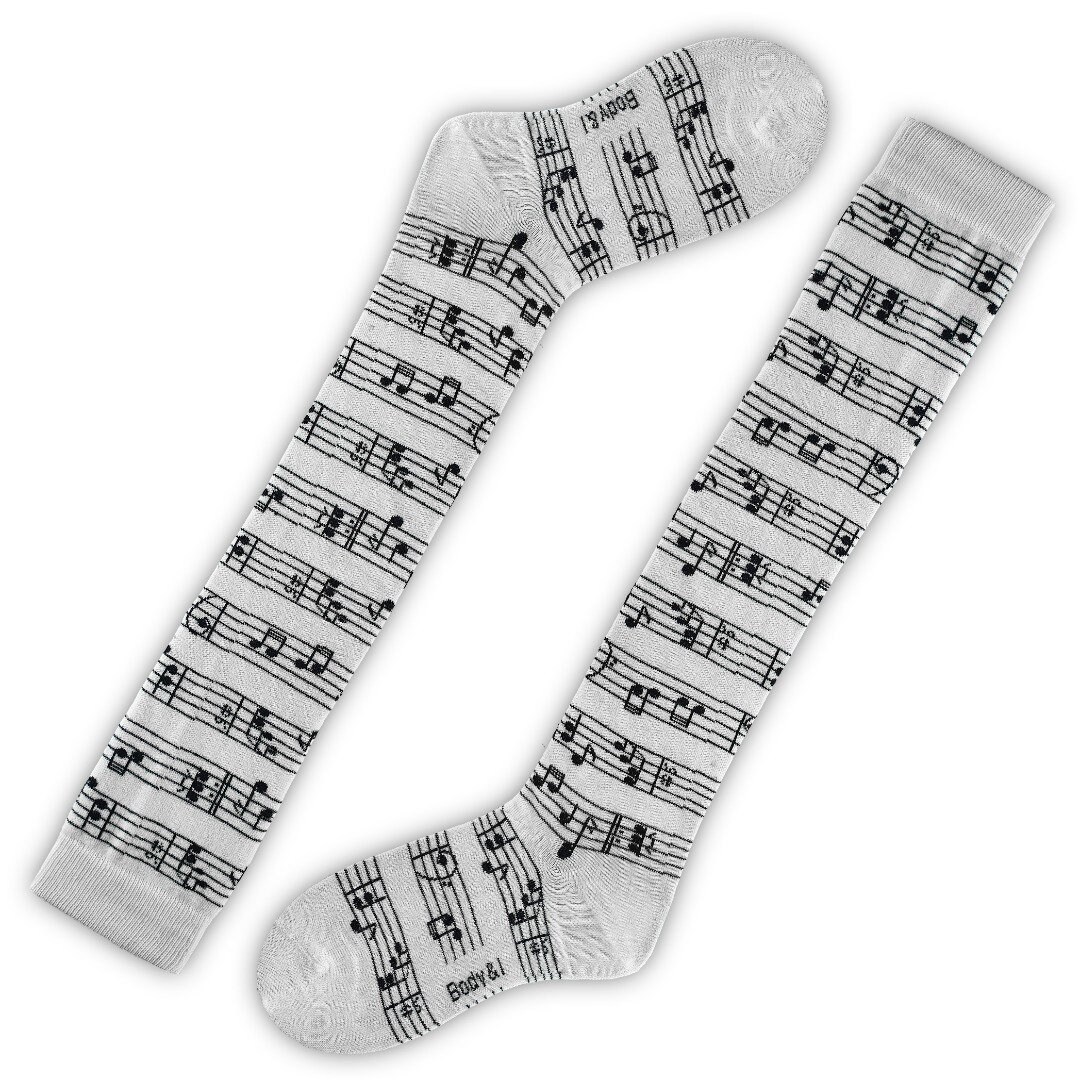 Body & I Women Cotton Knee Socks Breathable Musical Note Theme | Etsy