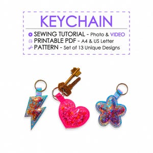 Tutoriel facile pour coudre un porte-clés : patron de couture PDF, 13 formes différentes, créez votre propre porte-clés, cadeau DIY, projet rapide pour débutants avec des chutes de tissu