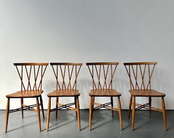 Vintage 4 x Ercol Blonde Candlestick Dining Chairs / Set . Danish Retro Mid Century G Plan