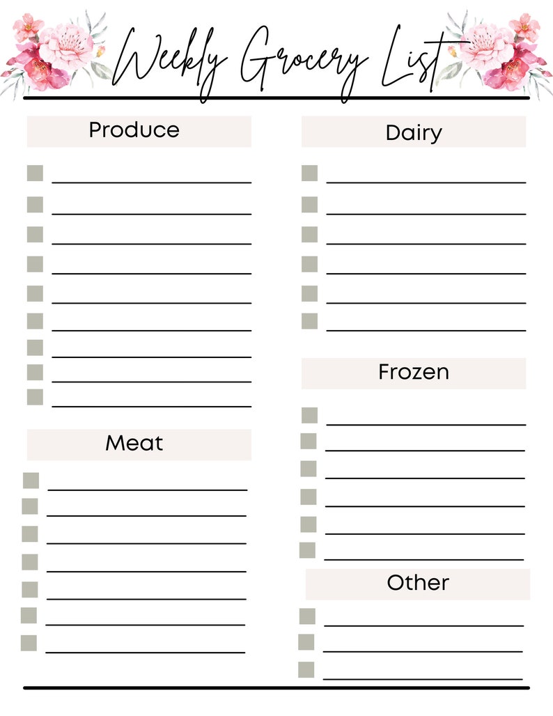 Weekly Grocery List and Meal Planner - Etsy