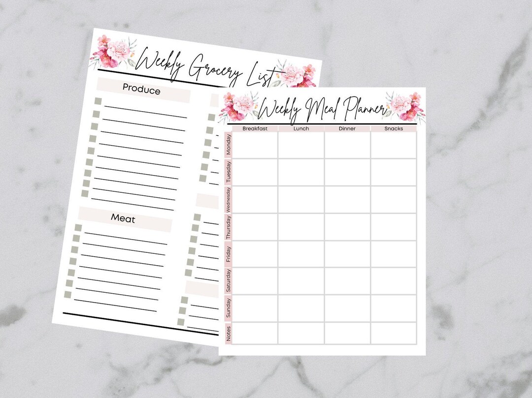 Weekly Grocery List and Meal Planner - Etsy
