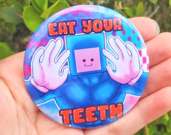 Bouton meme mange tes dents 2,25 po. | clowncore oddcore rhythm Heaven épinglette