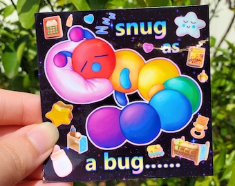douillette comme un bug | Autocollant en vinyle de 3 po. | clowncore kidcore nostalgiacore toycore bizarre arc-en-ciel meme autocollant