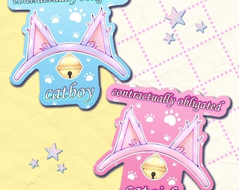 Catboy/Catgirl à obligation contractuelle - Sticker vinyle 3" - Sticker mème chat stupide gobelincore kidcore pour ordinateurs portables, journaux, etc.
