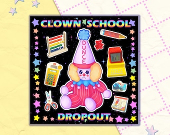 Autocollant en vinyle de 3 pouces pour décrochage scolaire de clown | autocollant clowncore goblincore toycore bizarre bizarre kidcore meme